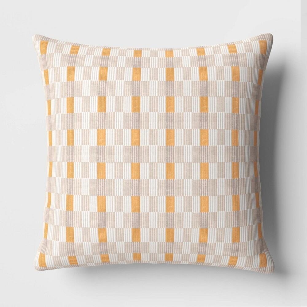 Threshold Oversized 24x24 Woven Linework Throw Pillow Textured Gold NEW
